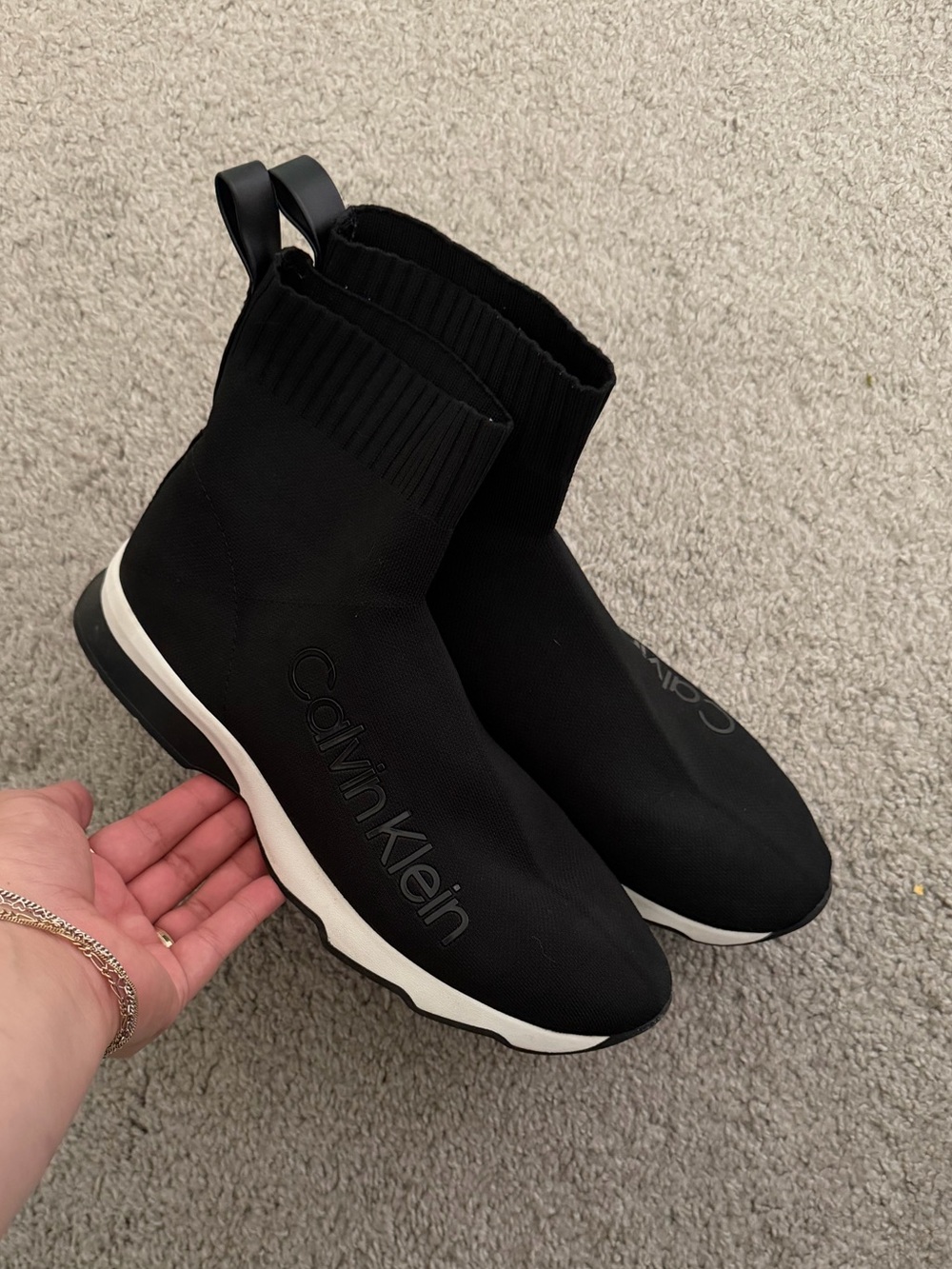 Calvin Klein Karmina Black Sock-Style Sneakers with White Sole